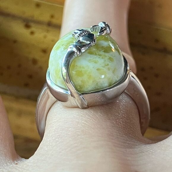 Natural Connemara Marble Sterling Silver Claddagh Ring Size 7 - Picture 2 of 9